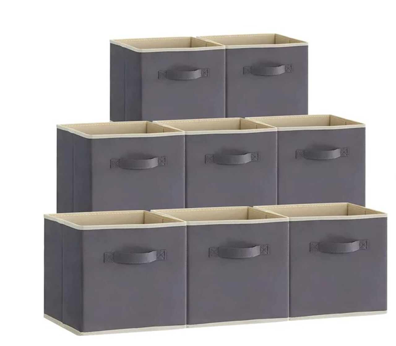 13 inch Cube Storage Bins, Storage Cubes Foldable Decorative Fabric Set of 8, Grey